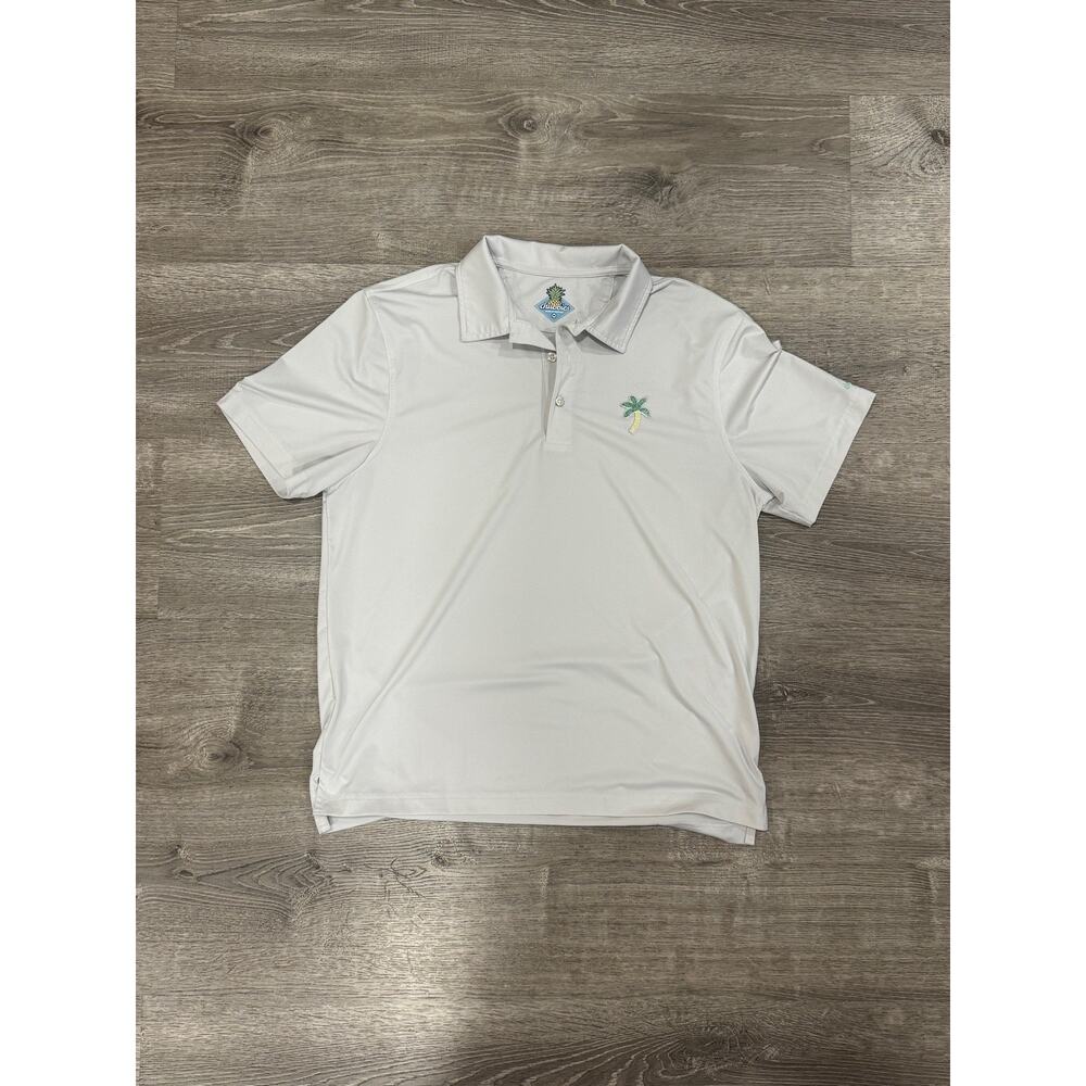 Chubbies Polo Shirt Mens Medium White Performance Stretch Palm Tree Golf